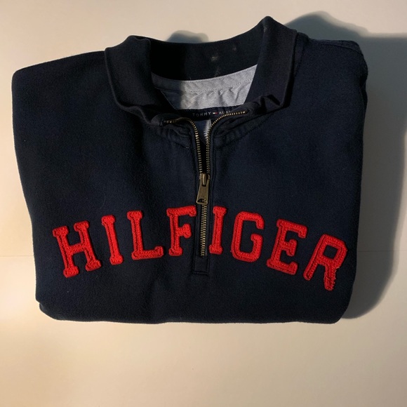 Tommy Hilfiger Spell Out Half-Zip Sweater Large - Picture 2 of 5